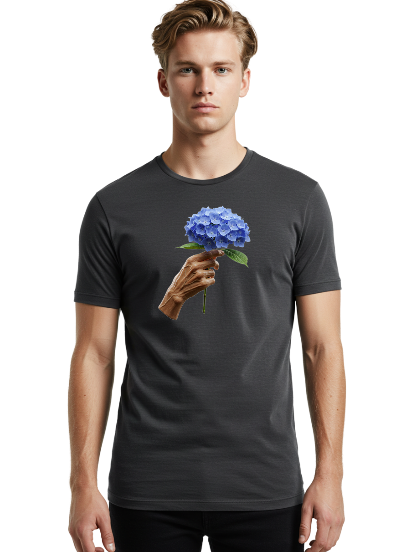 Blue-Hydrangea Men'S Graphic Tee, 100% Cotton, Comfortable Casual Summer Wear, Machine Washable, Vintage Camera, Old Camera, Antique Camera, Black Camera, Classic Photography, Photography Equipment, Nostalgic Device, Film Camera, Camera Art Bao138