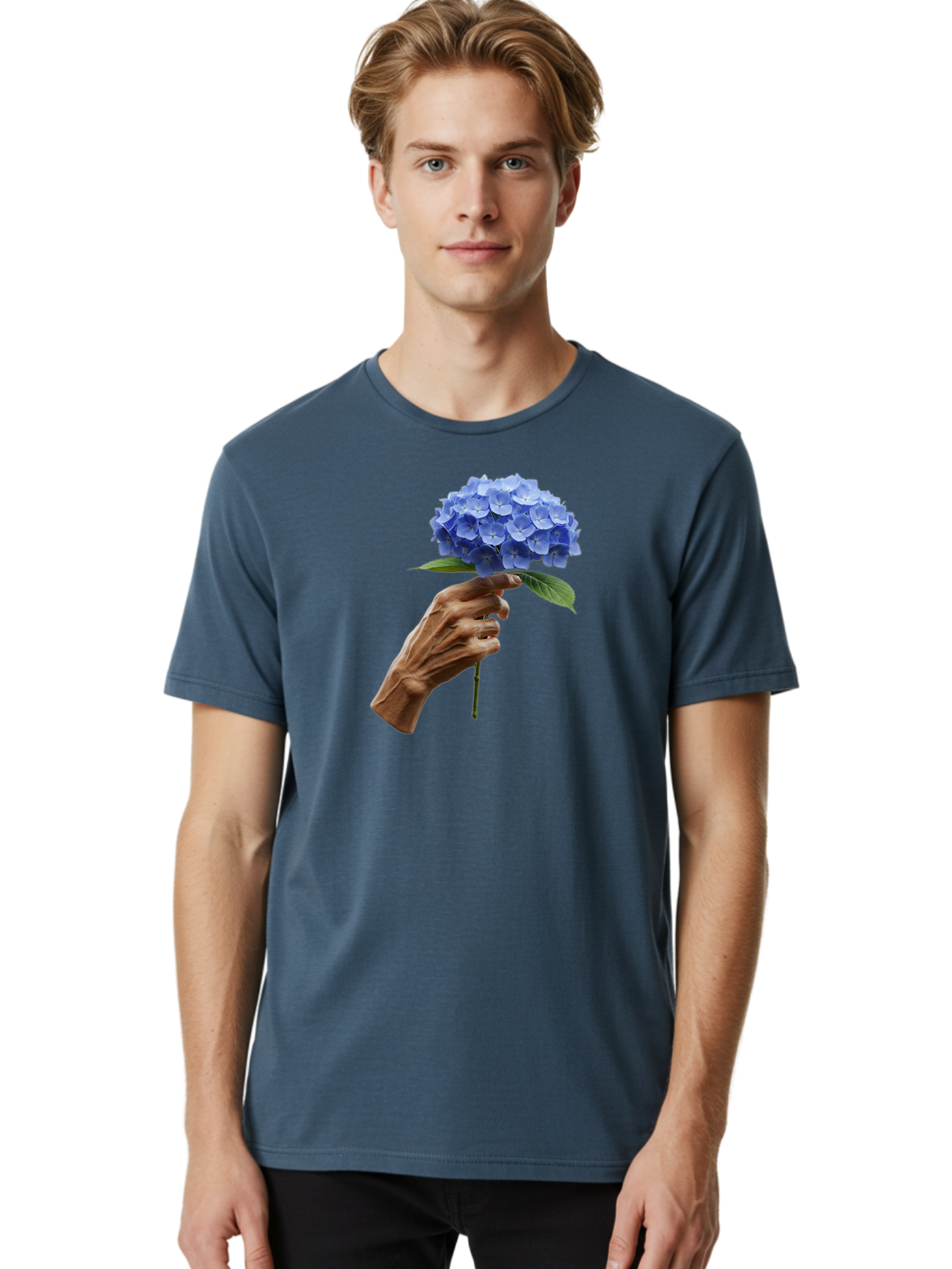 Blue-Hydrangea Men'S Graphic Tee, 100% Cotton, Comfortable Casual Summer Wear, Machine Washable, Vintage Camera, Old Camera, Antique Camera, Black Camera, Classic Photography, Photography Equipment, Nostalgic Device, Film Camera, Camera Art Bao138