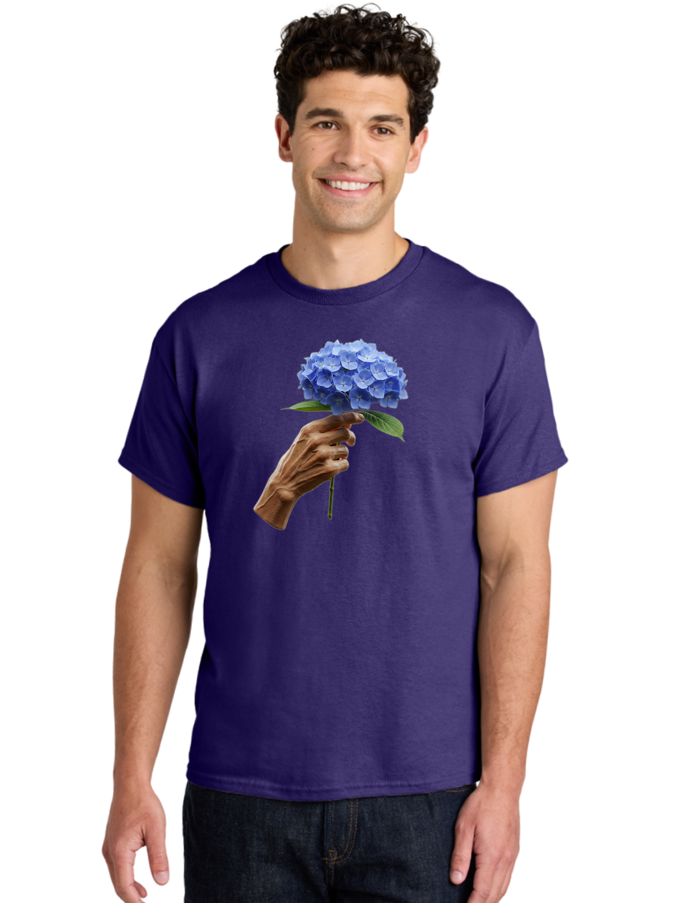 Blue-Hydrangea Men'S Graphic Tee, 100% Cotton, Comfortable Casual Summer Wear, Machine Washable, Vintage Camera, Old Camera, Antique Camera, Black Camera, Classic Photography, Photography Equipment, Nostalgic Device, Film Camera, Camera Art Bao138