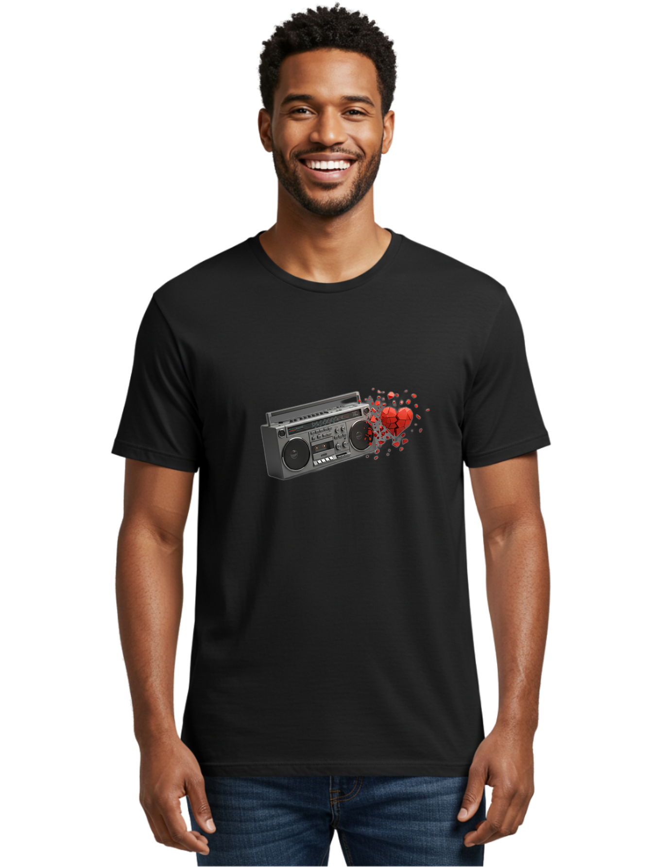 Boombox-Heart Men'S Graphic Tee, 100% Cotton, Comfortable Casual Summer Wear, Machine Washable, Vintage Camera, Old Camera, Antique Camera, Black Camera, Classic Photography, Photography Equipment, Nostalgic Device, Film Camera, Camera Art Bao146