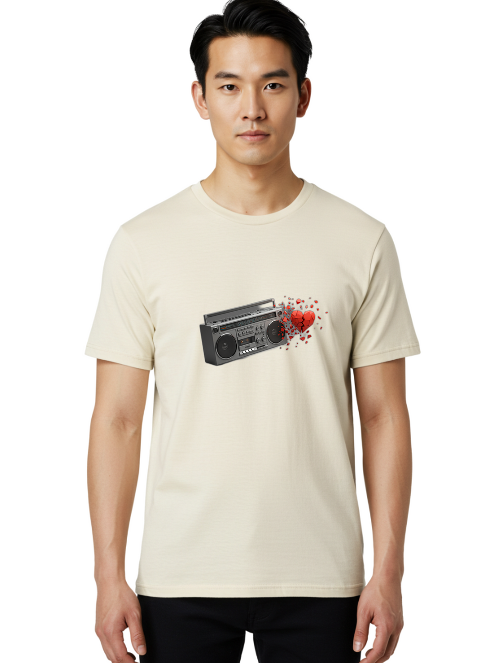Boombox-Heart Men'S Graphic Tee, 100% Cotton, Comfortable Casual Summer Wear, Machine Washable, Vintage Camera, Old Camera, Antique Camera, Black Camera, Classic Photography, Photography Equipment, Nostalgic Device, Film Camera, Camera Art Bao146