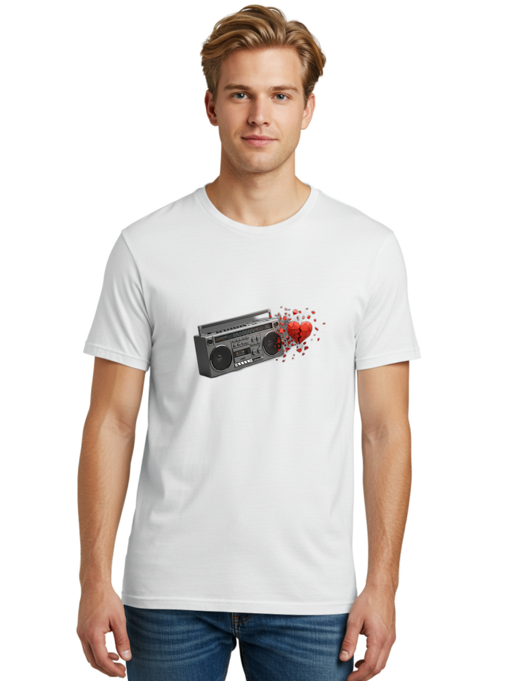 Boombox-Heart Men'S Graphic Tee, 100% Cotton, Comfortable Casual Summer Wear, Machine Washable, Vintage Camera, Old Camera, Antique Camera, Black Camera, Classic Photography, Photography Equipment, Nostalgic Device, Film Camera, Camera Art Bao146