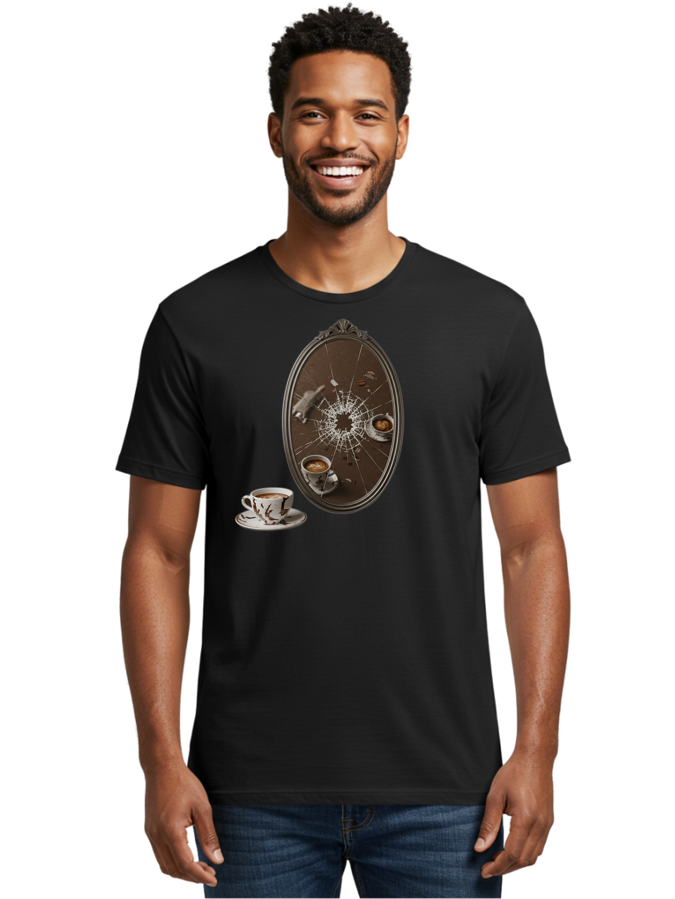 Broken-Mirror-Coffee Men'S Graphic Tee, 100% Cotton, Comfortable Casual Summer Wear, Machine Washable, Vintage Camera, Old Camera, Antique Camera, Black Camera, Classic Photography, Photography Equipment, Nostalgic Device, Film Camera, Bao150