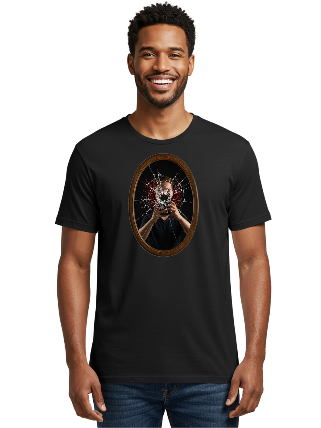 Broken-Mirror-Man Men'S Graphic Tee, 100% Cotton, Comfortable Casual Summer Wear, Machine Washable, Vintage Camera, Old Camera, Antique Camera, Black Camera, Classic Photography, Photography Equipment, Nostalgic Device, Film Camera, Camera Art Bao151