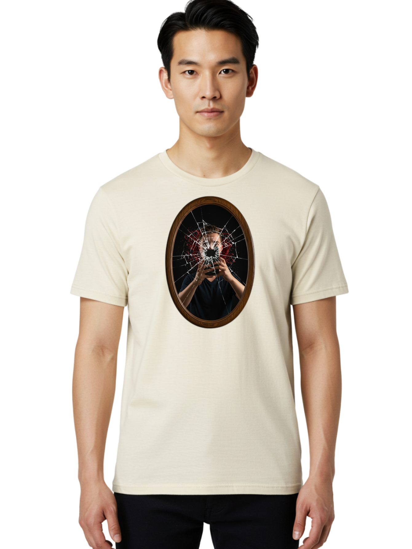 Broken-Mirror-Man Men'S Graphic Tee, 100% Cotton, Comfortable Casual Summer Wear, Machine Washable, Vintage Camera, Old Camera, Antique Camera, Black Camera, Classic Photography, Photography Equipment, Nostalgic Device, Film Camera, Camera Art Bao151
