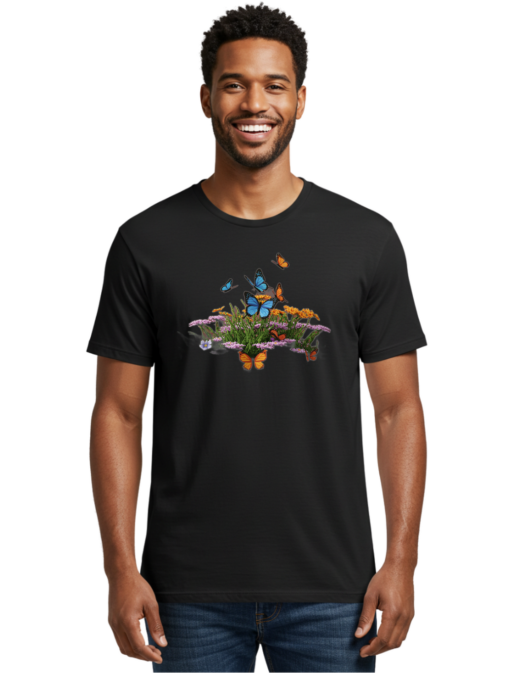 Butterflies-On-Flowers Men'S Graphic Tee, 100% Cotton, Comfortable Casual Summer Wear, Machine Washable, Vintage Camera, Old Camera, Antique Camera, Black Camera, Classic Photography, Photography Equipment, Nostalgic Device, Film Camera, Bao160