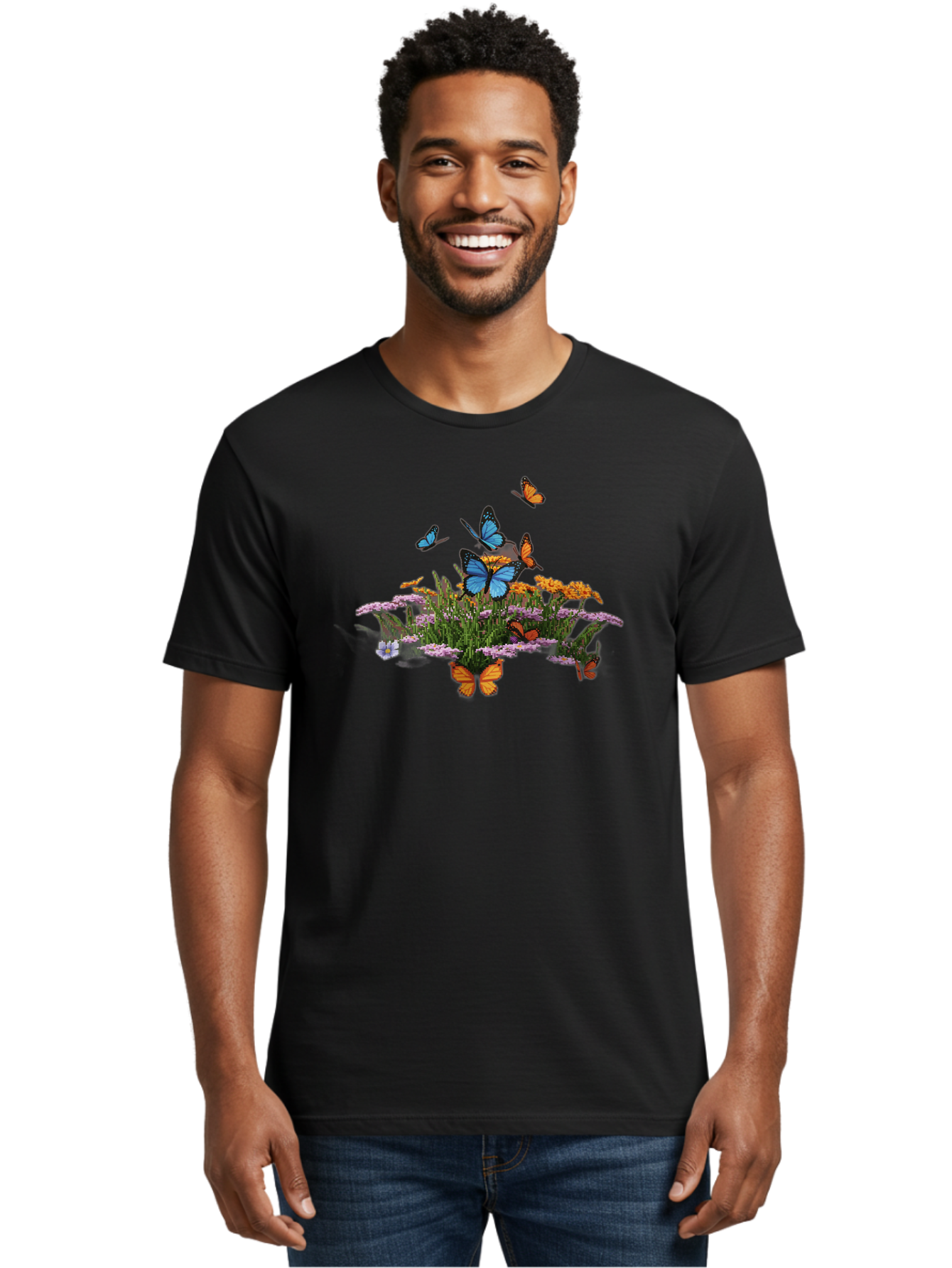Butterflies-On-Flowers Men'S Graphic Tee, 100% Cotton, Comfortable Casual Summer Wear, Machine Washable, Vintage Camera, Old Camera, Antique Camera, Black Camera, Classic Photography, Photography Equipment, Nostalgic Device, Film Camera, Bao160