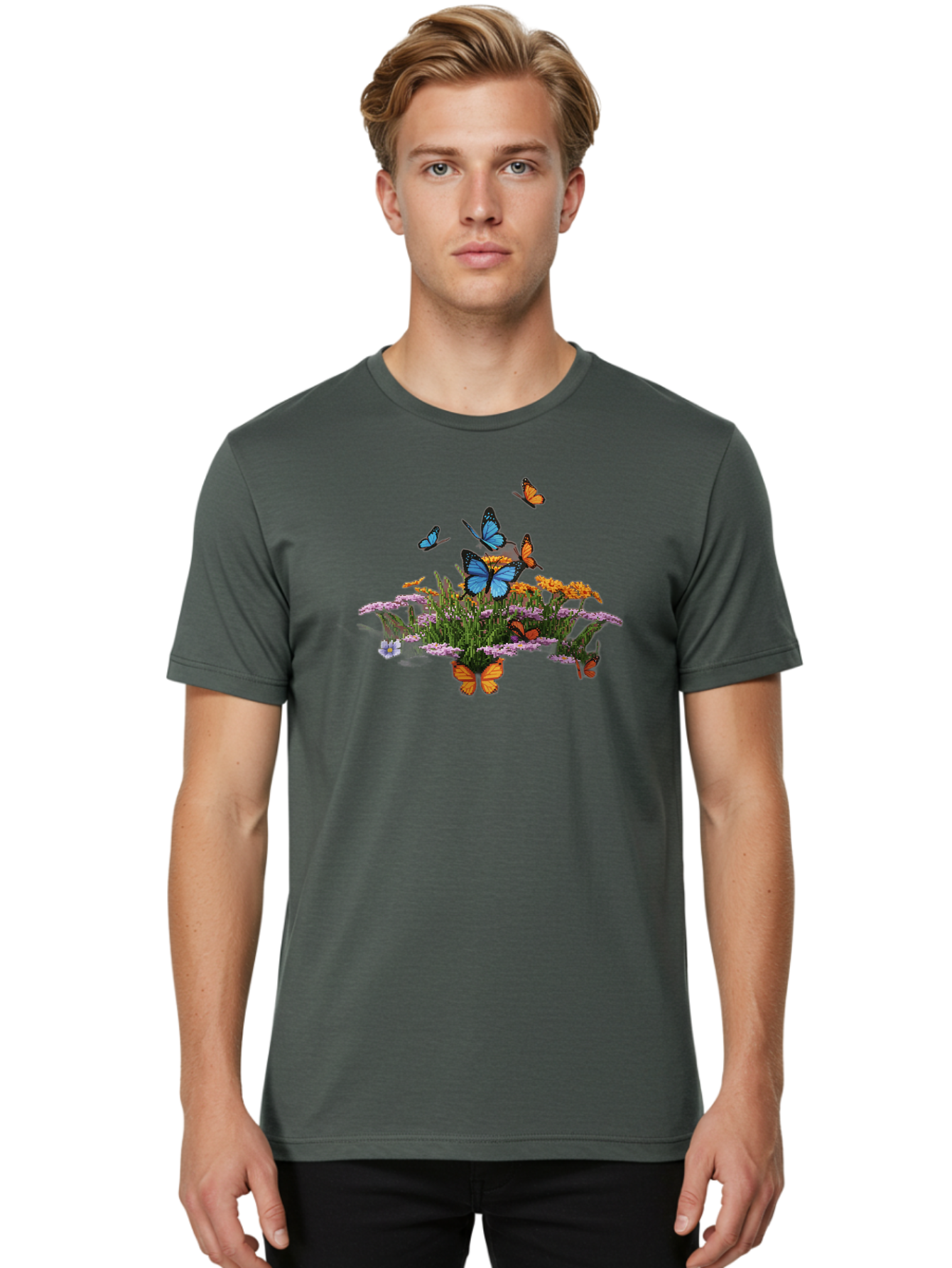 Butterflies-On-Flowers Men'S Graphic Tee, 100% Cotton, Comfortable Casual Summer Wear, Machine Washable, Vintage Camera, Old Camera, Antique Camera, Black Camera, Classic Photography, Photography Equipment, Nostalgic Device, Film Camera, Bao160