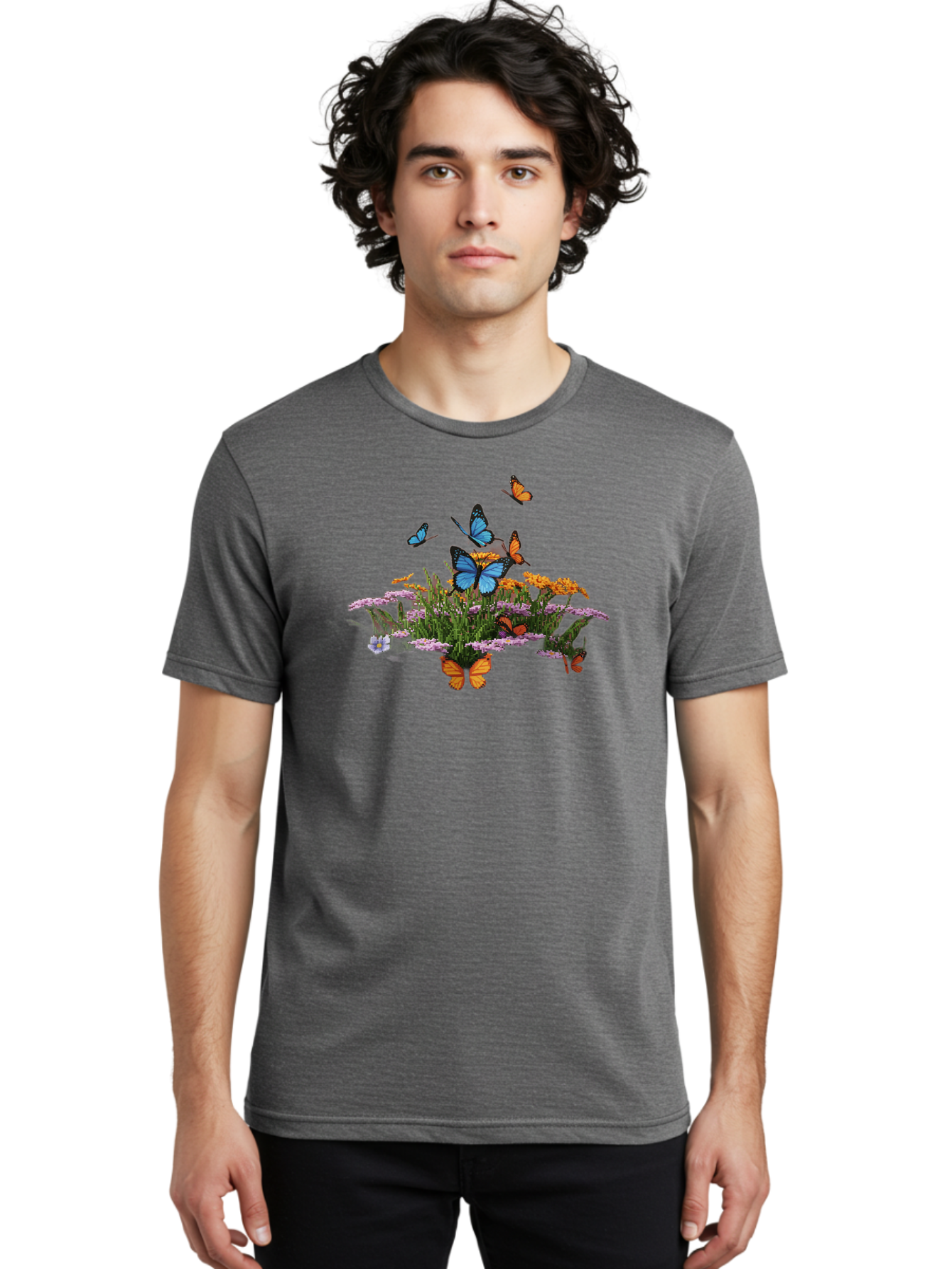 Butterflies-On-Flowers Men'S Graphic Tee, 100% Cotton, Comfortable Casual Summer Wear, Machine Washable, Vintage Camera, Old Camera, Antique Camera, Black Camera, Classic Photography, Photography Equipment, Nostalgic Device, Film Camera, Bao160