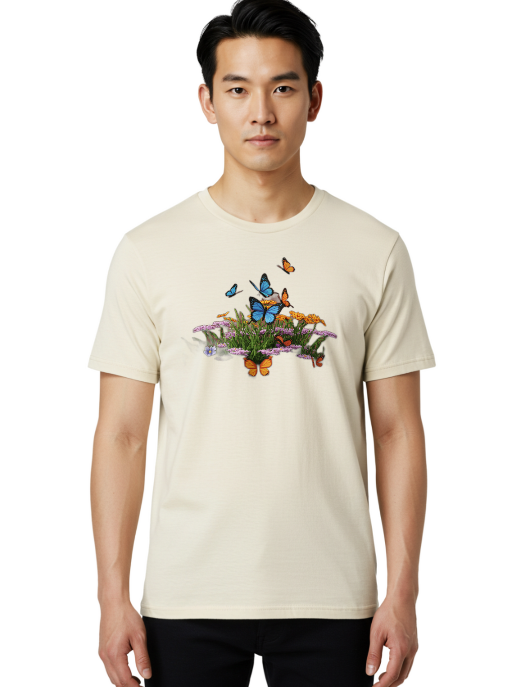 Butterflies-On-Flowers Men'S Graphic Tee, 100% Cotton, Comfortable Casual Summer Wear, Machine Washable, Vintage Camera, Old Camera, Antique Camera, Black Camera, Classic Photography, Photography Equipment, Nostalgic Device, Film Camera, Bao160