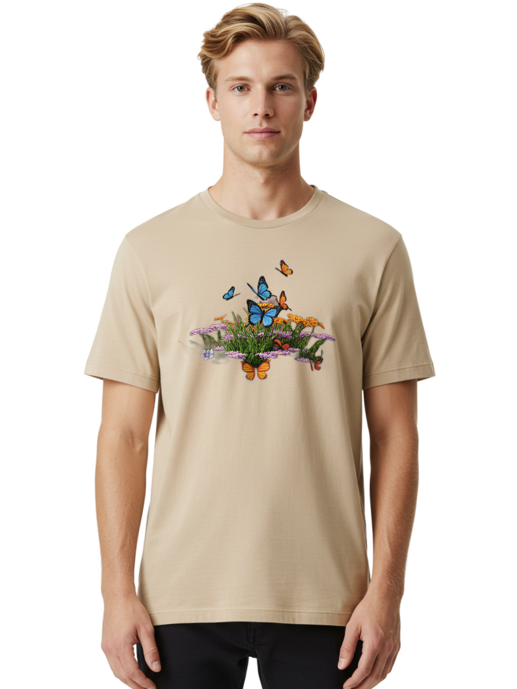 Butterflies-On-Flowers Men'S Graphic Tee, 100% Cotton, Comfortable Casual Summer Wear, Machine Washable, Vintage Camera, Old Camera, Antique Camera, Black Camera, Classic Photography, Photography Equipment, Nostalgic Device, Film Camera, Bao160