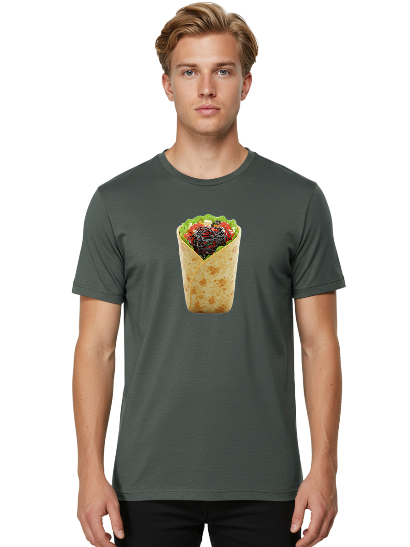 Cable-Wrapped-In-Tortilla Men'S Graphic Tee, 100% Cotton, Comfortable Casual Summer Wear, Machine Washable, Vintage Camera, Old Camera, Antique Camera, Black Camera, Classic Photography, Photography Equipment, Nostalgic Device, Film Camera, Bao163
