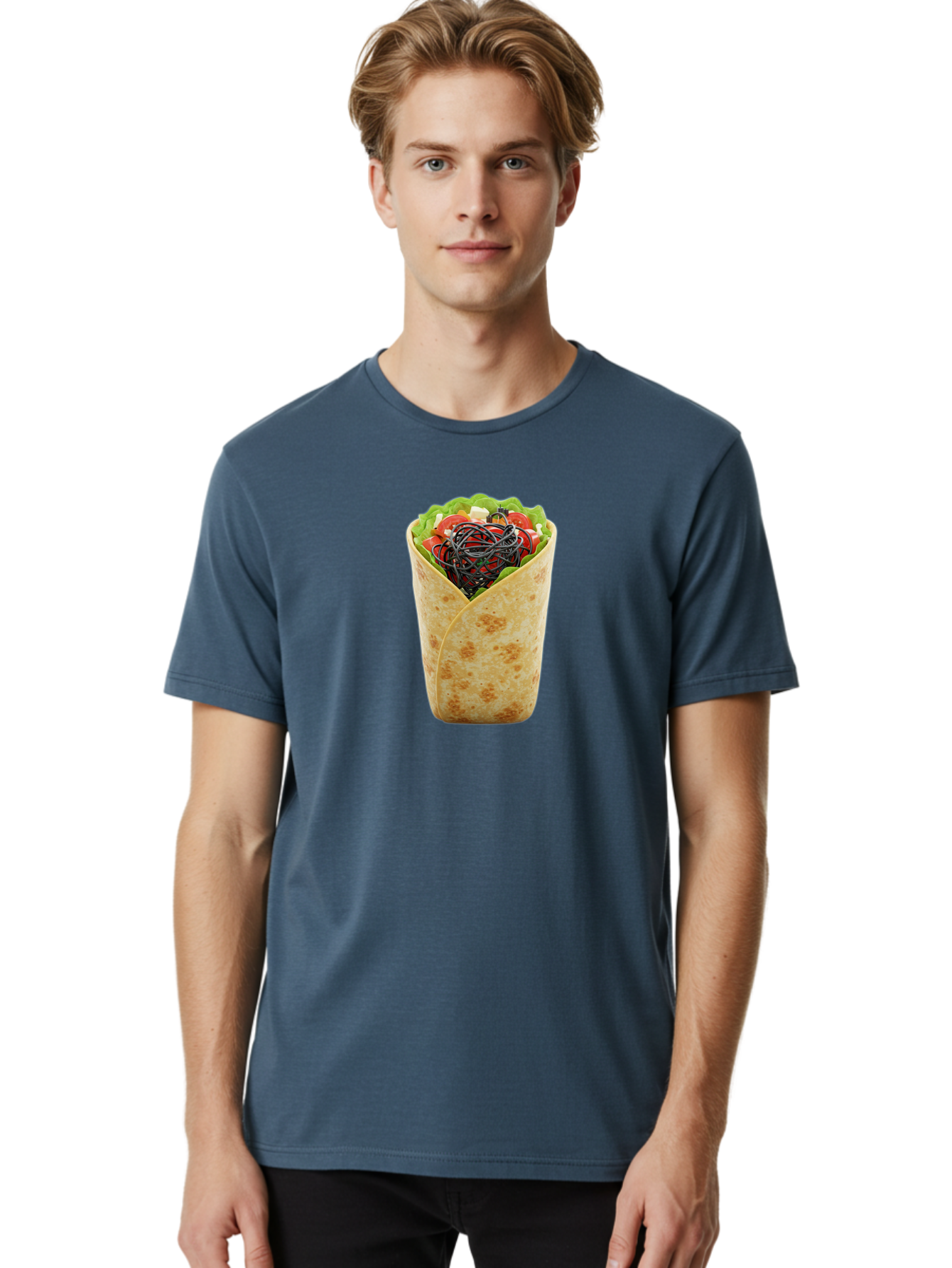 Cable-Wrapped-In-Tortilla Men'S Graphic Tee, 100% Cotton, Comfortable Casual Summer Wear, Machine Washable, Vintage Camera, Old Camera, Antique Camera, Black Camera, Classic Photography, Photography Equipment, Nostalgic Device, Film Camera, Bao163