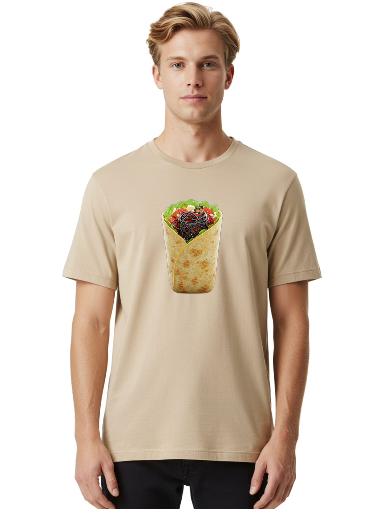 Cable-Wrapped-In-Tortilla Men'S Graphic Tee, 100% Cotton, Comfortable Casual Summer Wear, Machine Washable, Vintage Camera, Old Camera, Antique Camera, Black Camera, Classic Photography, Photography Equipment, Nostalgic Device, Film Camera, Bao163