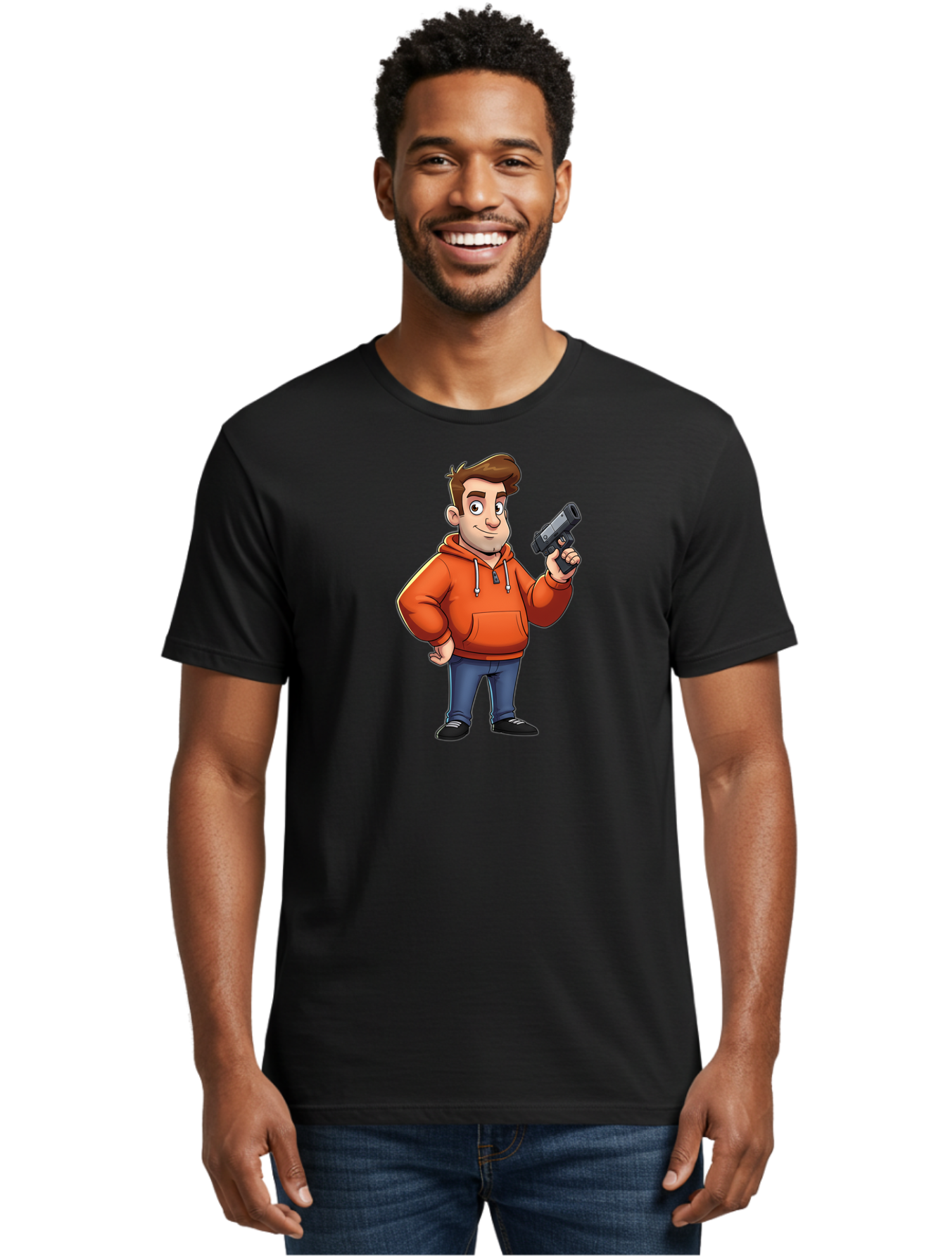Cartoon-Man-With-Gun Men'S Graphic Tee, 100% Cotton, Comfortable Casual Summer Wear, Machine Washable, Vintage Camera, Old Camera, Antique Camera, Black Camera, Classic Photography, Photography Equipment, Nostalgic Device, Film Camera, Bao190