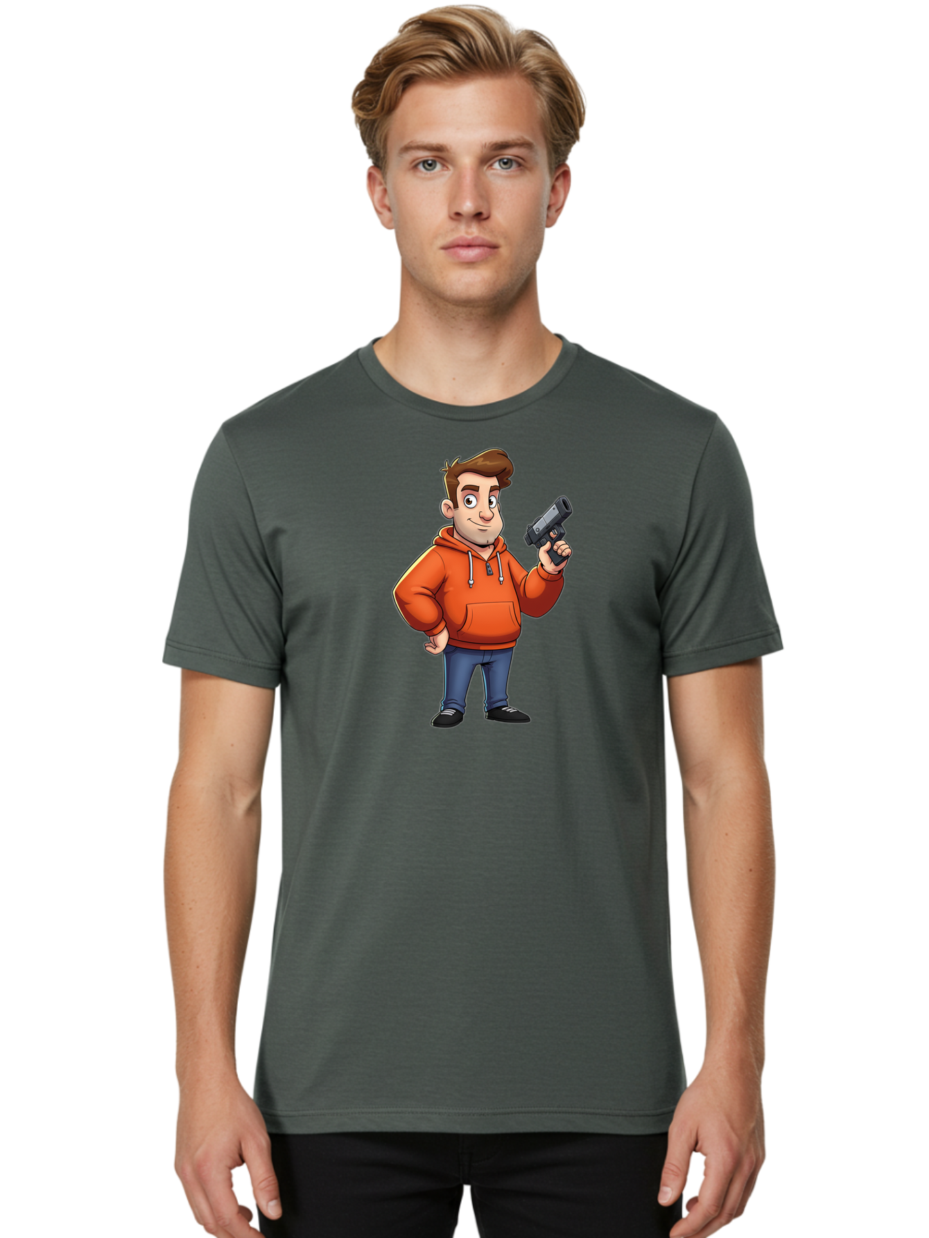 Cartoon-Man-With-Gun Men'S Graphic Tee, 100% Cotton, Comfortable Casual Summer Wear, Machine Washable, Vintage Camera, Old Camera, Antique Camera, Black Camera, Classic Photography, Photography Equipment, Nostalgic Device, Film Camera, Bao190