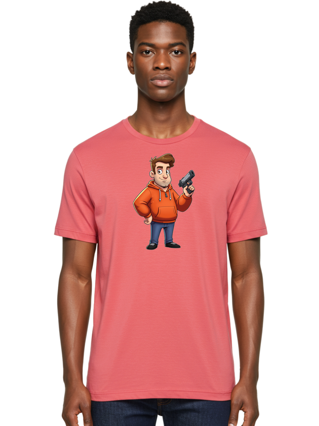 Cartoon-Man-With-Gun Men'S Graphic Tee, 100% Cotton, Comfortable Casual Summer Wear, Machine Washable, Vintage Camera, Old Camera, Antique Camera, Black Camera, Classic Photography, Photography Equipment, Nostalgic Device, Film Camera, Bao190