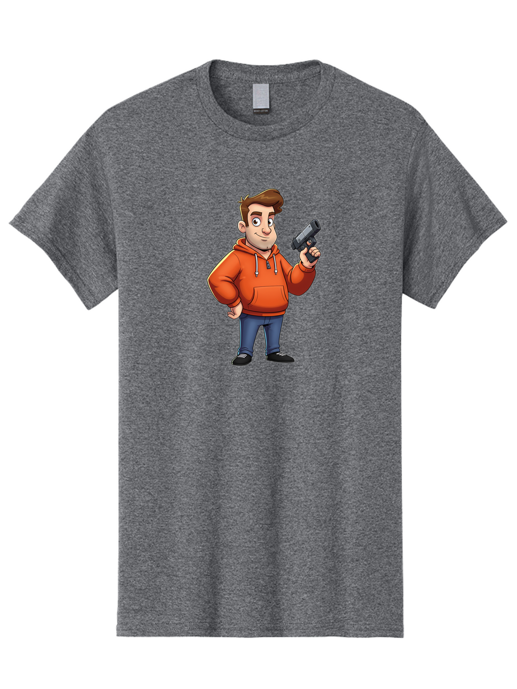 Cartoon-Man-With-Gun Men'S Graphic Tee, 100% Cotton, Comfortable Casual Summer Wear, Machine Washable, Vintage Camera, Old Camera, Antique Camera, Black Camera, Classic Photography, Photography Equipment, Nostalgic Device, Film Camera, Bao190