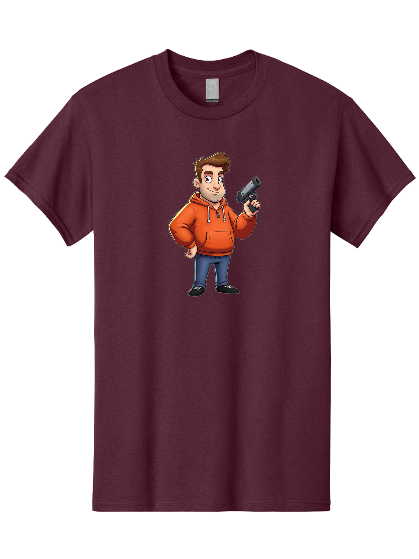 Cartoon-Man-With-Gun Men'S Graphic Tee, 100% Cotton, Comfortable Casual Summer Wear, Machine Washable, Vintage Camera, Old Camera, Antique Camera, Black Camera, Classic Photography, Photography Equipment, Nostalgic Device, Film Camera, Bao190