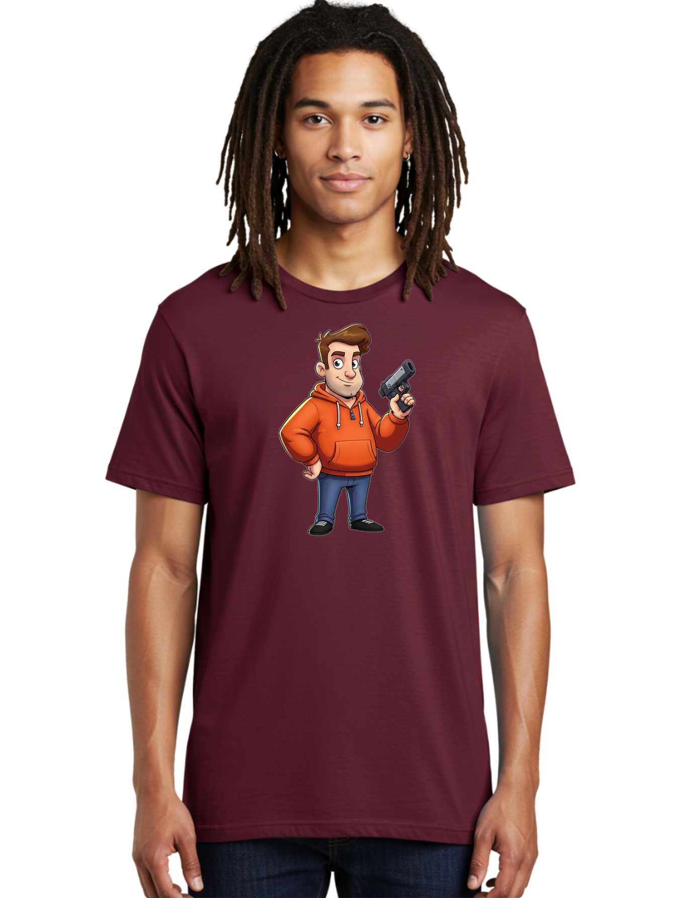 Cartoon-Man-With-Gun Men'S Graphic Tee, 100% Cotton, Comfortable Casual Summer Wear, Machine Washable, Vintage Camera, Old Camera, Antique Camera, Black Camera, Classic Photography, Photography Equipment, Nostalgic Device, Film Camera, Bao190