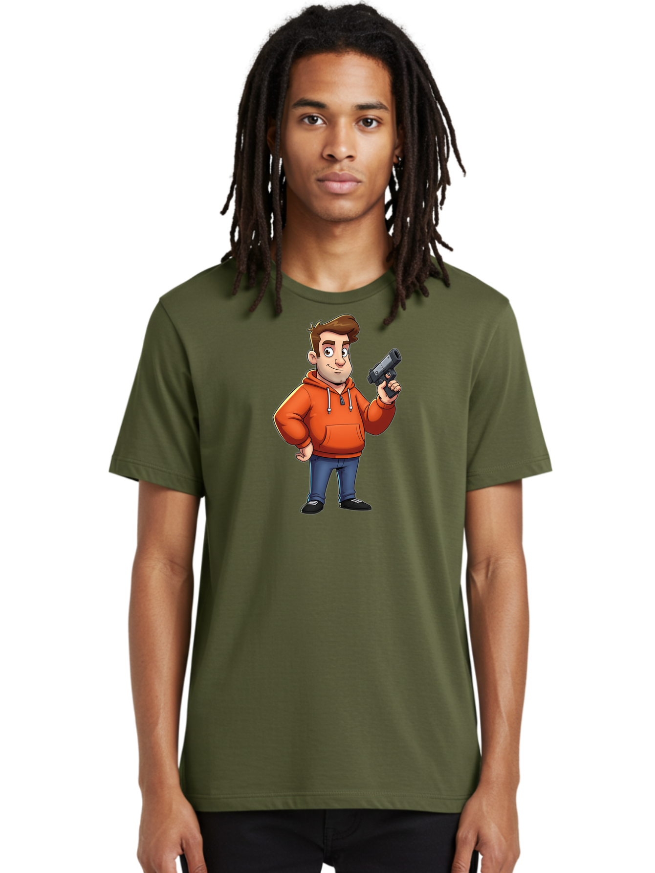Cartoon-Man-With-Gun Men'S Graphic Tee, 100% Cotton, Comfortable Casual Summer Wear, Machine Washable, Vintage Camera, Old Camera, Antique Camera, Black Camera, Classic Photography, Photography Equipment, Nostalgic Device, Film Camera, Bao190