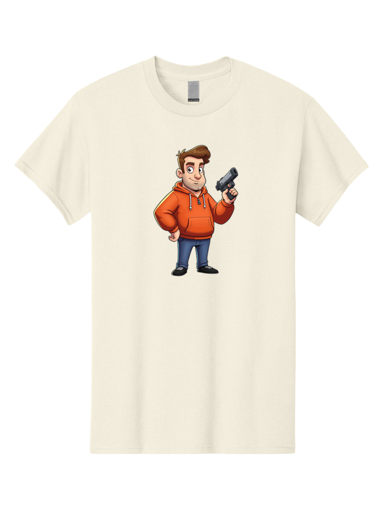 Cartoon-Man-With-Gun Men'S Graphic Tee, 100% Cotton, Comfortable Casual Summer Wear, Machine Washable, Vintage Camera, Old Camera, Antique Camera, Black Camera, Classic Photography, Photography Equipment, Nostalgic Device, Film Camera, Bao190