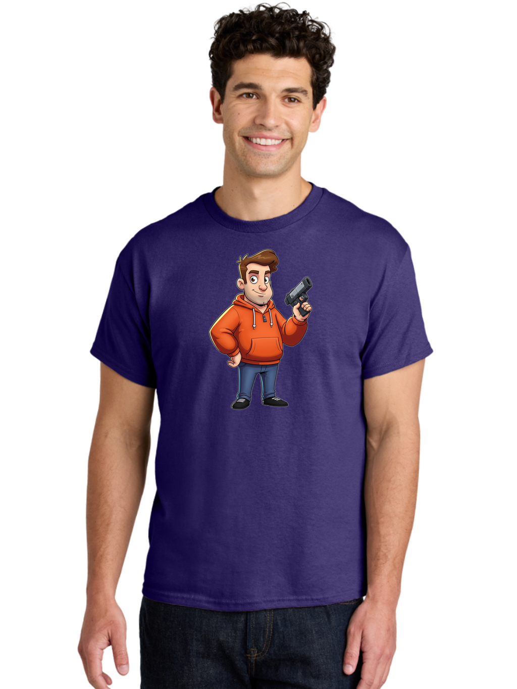 Cartoon-Man-With-Gun Men'S Graphic Tee, 100% Cotton, Comfortable Casual Summer Wear, Machine Washable, Vintage Camera, Old Camera, Antique Camera, Black Camera, Classic Photography, Photography Equipment, Nostalgic Device, Film Camera, Bao190