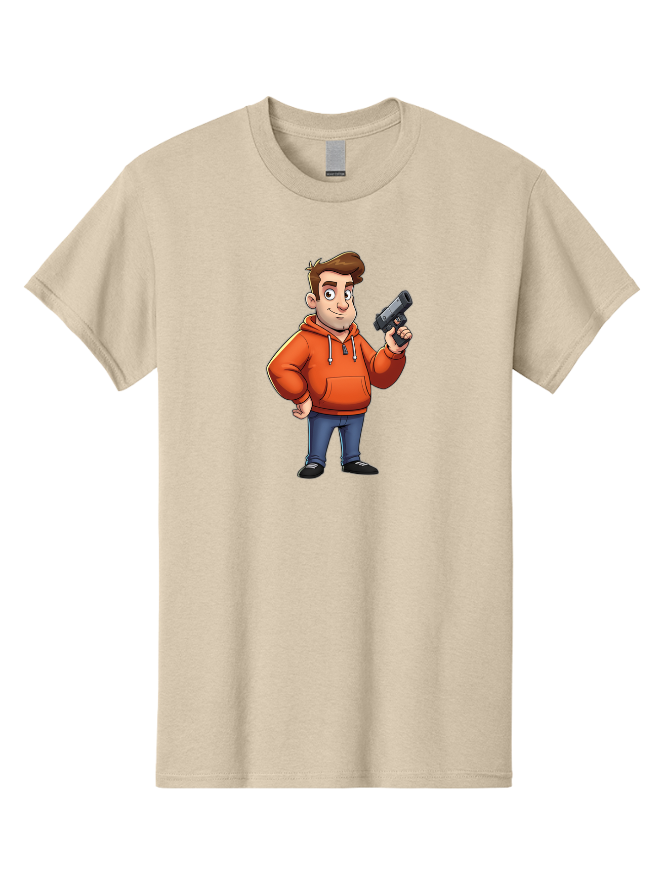 Cartoon-Man-With-Gun Men'S Graphic Tee, 100% Cotton, Comfortable Casual Summer Wear, Machine Washable, Vintage Camera, Old Camera, Antique Camera, Black Camera, Classic Photography, Photography Equipment, Nostalgic Device, Film Camera, Bao190