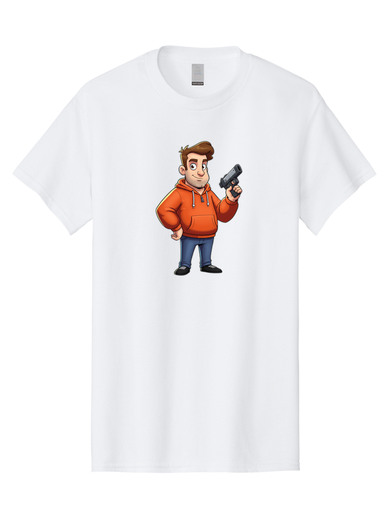 Cartoon-Man-With-Gun Men'S Graphic Tee, 100% Cotton, Comfortable Casual Summer Wear, Machine Washable, Vintage Camera, Old Camera, Antique Camera, Black Camera, Classic Photography, Photography Equipment, Nostalgic Device, Film Camera, Bao190