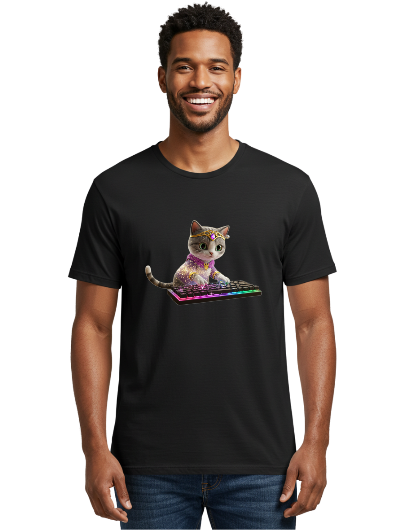 Cat-On-Keyboard-1 Men'S Graphic Tee, 100% Cotton, Comfortable Casual Summer Wear, Machine Washable, Vintage Camera, Old Camera, Antique Camera, Black Camera, Classic Photography, Photography Equipment, Nostalgic Device, Film Camera, Camera Art Bao201