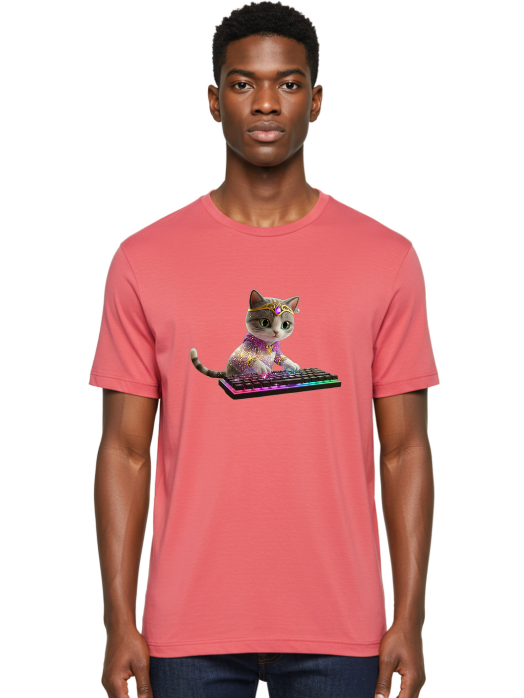 Cat-On-Keyboard-1 Men'S Graphic Tee, 100% Cotton, Comfortable Casual Summer Wear, Machine Washable, Vintage Camera, Old Camera, Antique Camera, Black Camera, Classic Photography, Photography Equipment, Nostalgic Device, Film Camera, Camera Art Bao201