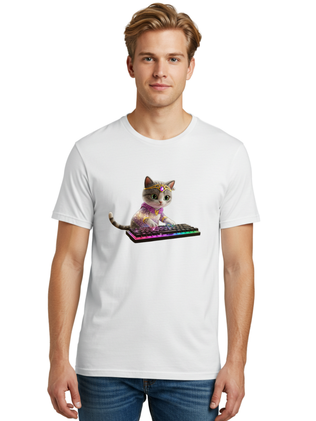 Cat-On-Keyboard-1 Men'S Graphic Tee, 100% Cotton, Comfortable Casual Summer Wear, Machine Washable, Vintage Camera, Old Camera, Antique Camera, Black Camera, Classic Photography, Photography Equipment, Nostalgic Device, Film Camera, Camera Art Bao201