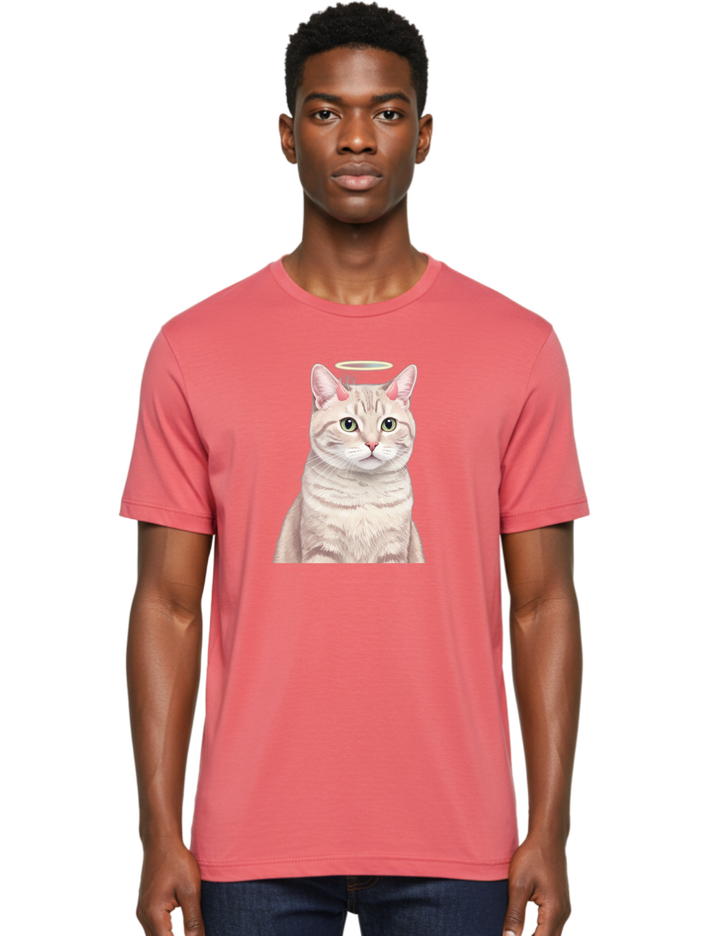 Cat-With-Halo-1 Men'S Graphic Tee, 100% Cotton, Comfortable Casual Summer Wear, Machine Washable, Vintage Camera, Old Camera, Antique Camera, Black Camera, Classic Photography, Photography Equipment, Nostalgic Device, Film Camera, Camera Art Bao204