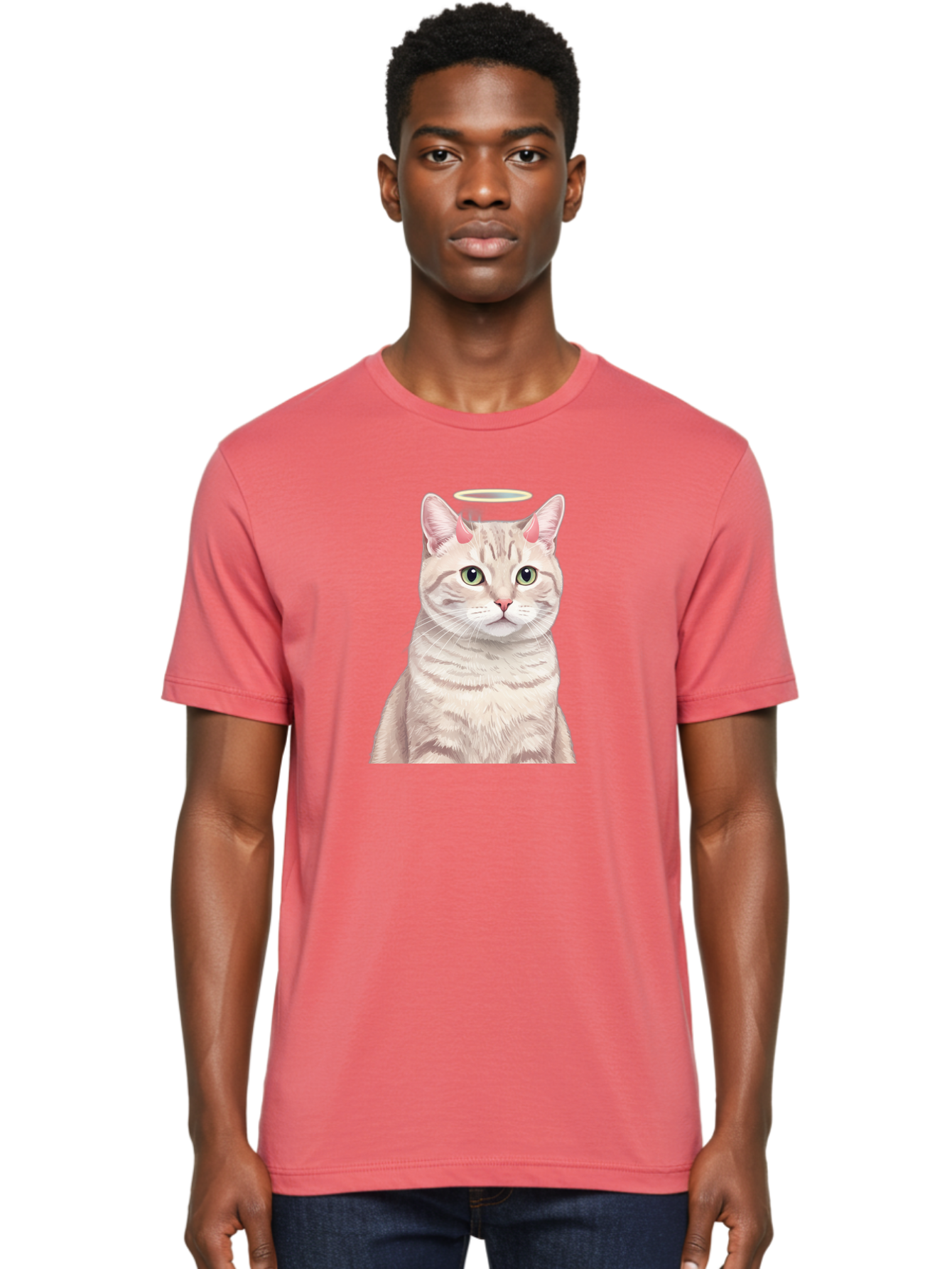 Cat-With-Halo-1 Men'S Graphic Tee, 100% Cotton, Comfortable Casual Summer Wear, Machine Washable, Vintage Camera, Old Camera, Antique Camera, Black Camera, Classic Photography, Photography Equipment, Nostalgic Device, Film Camera, Camera Art Bao204