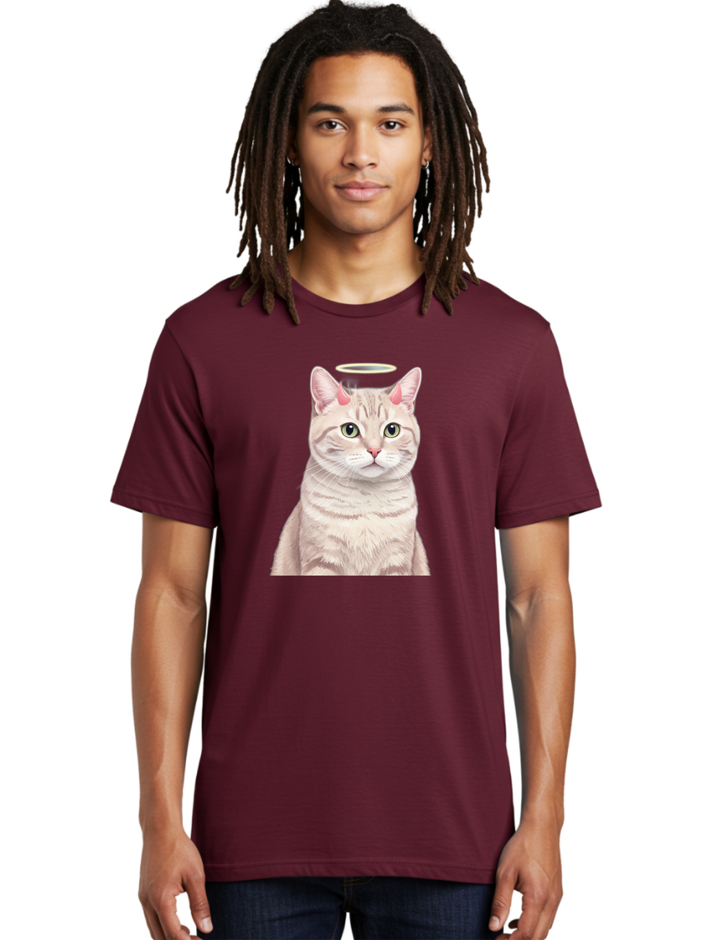 Cat-With-Halo-1 Men'S Graphic Tee, 100% Cotton, Comfortable Casual Summer Wear, Machine Washable, Vintage Camera, Old Camera, Antique Camera, Black Camera, Classic Photography, Photography Equipment, Nostalgic Device, Film Camera, Camera Art Bao204