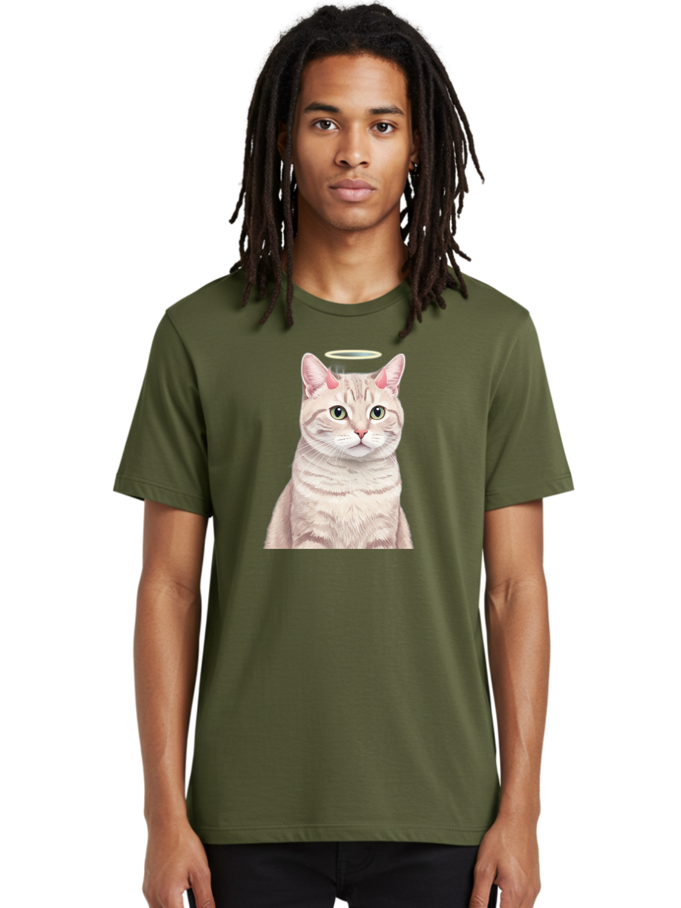 Cat-With-Halo-1 Men'S Graphic Tee, 100% Cotton, Comfortable Casual Summer Wear, Machine Washable, Vintage Camera, Old Camera, Antique Camera, Black Camera, Classic Photography, Photography Equipment, Nostalgic Device, Film Camera, Camera Art Bao204