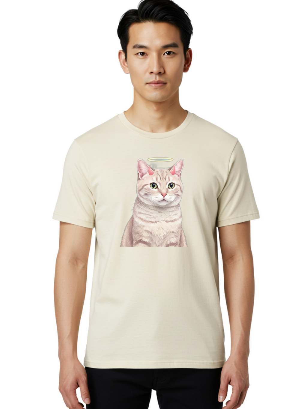 Cat-With-Halo-1 Men'S Graphic Tee, 100% Cotton, Comfortable Casual Summer Wear, Machine Washable, Vintage Camera, Old Camera, Antique Camera, Black Camera, Classic Photography, Photography Equipment, Nostalgic Device, Film Camera, Camera Art Bao204