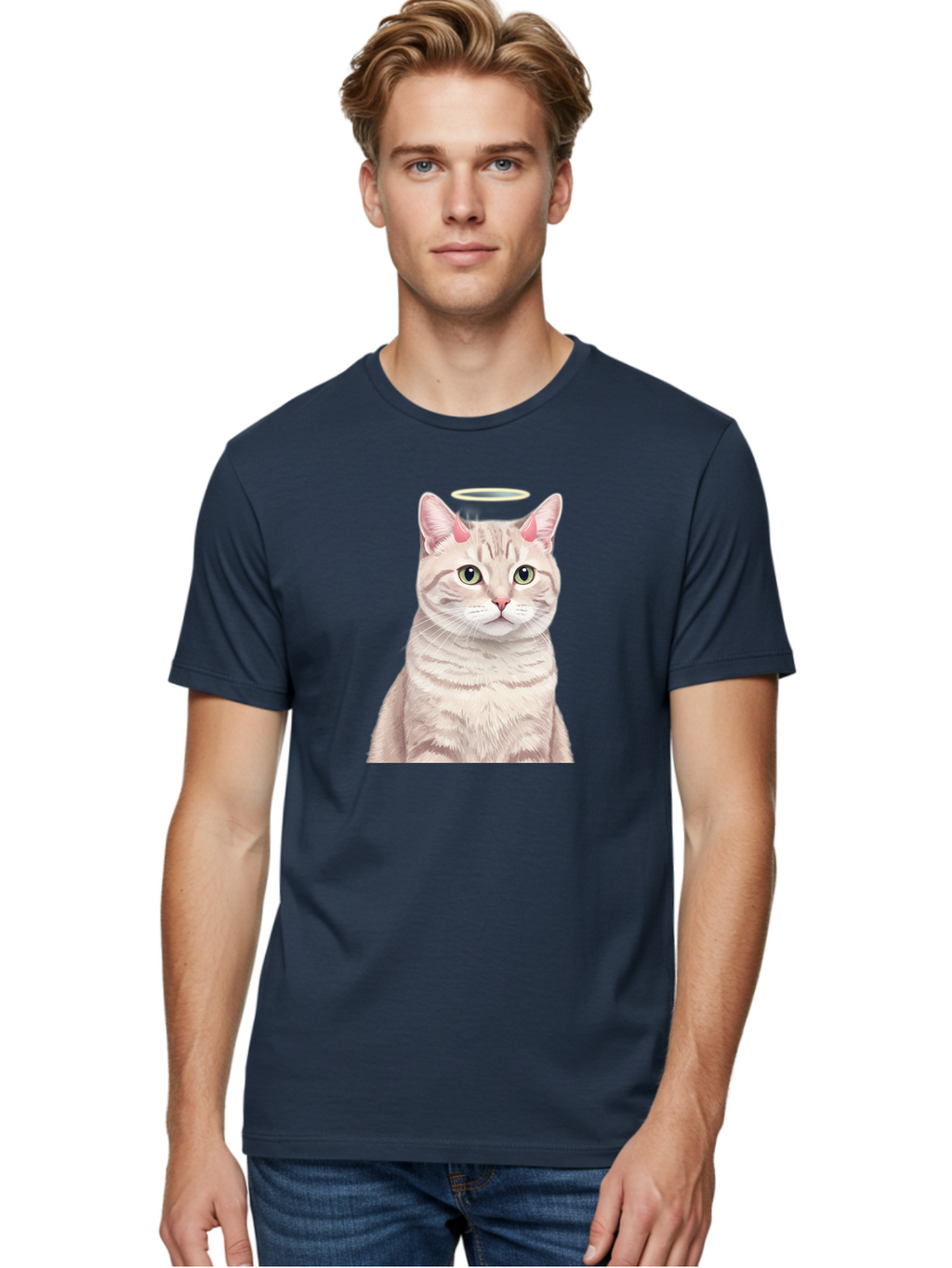Cat-With-Halo-1 Men'S Graphic Tee, 100% Cotton, Comfortable Casual Summer Wear, Machine Washable, Vintage Camera, Old Camera, Antique Camera, Black Camera, Classic Photography, Photography Equipment, Nostalgic Device, Film Camera, Camera Art Bao204