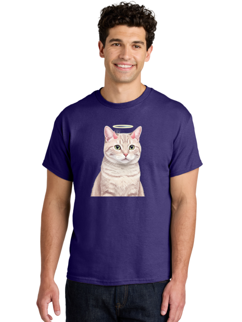 Cat-With-Halo-1 Men'S Graphic Tee, 100% Cotton, Comfortable Casual Summer Wear, Machine Washable, Vintage Camera, Old Camera, Antique Camera, Black Camera, Classic Photography, Photography Equipment, Nostalgic Device, Film Camera, Camera Art Bao204