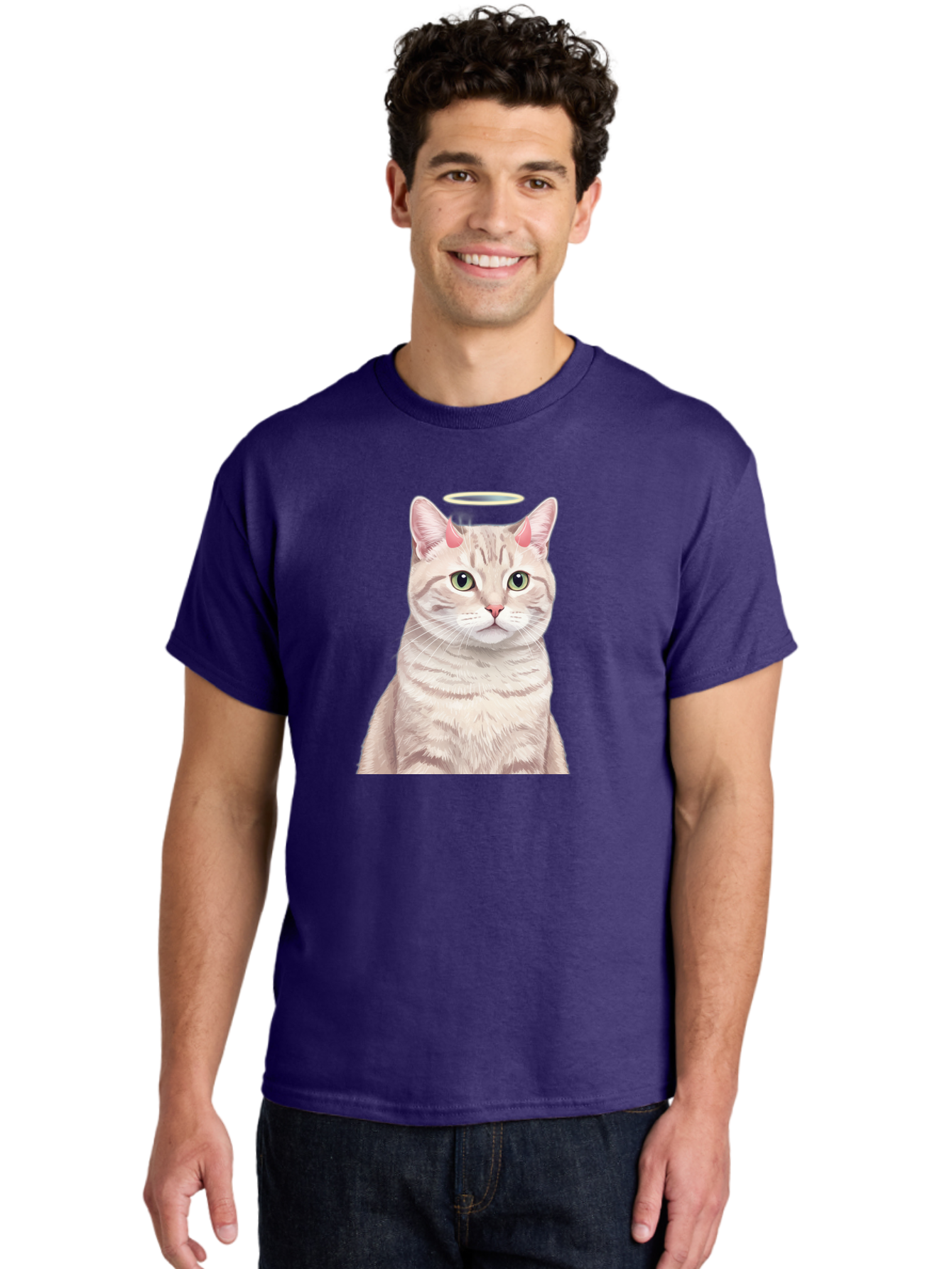 Cat-With-Halo-1 Men'S Graphic Tee, 100% Cotton, Comfortable Casual Summer Wear, Machine Washable, Vintage Camera, Old Camera, Antique Camera, Black Camera, Classic Photography, Photography Equipment, Nostalgic Device, Film Camera, Camera Art Bao204