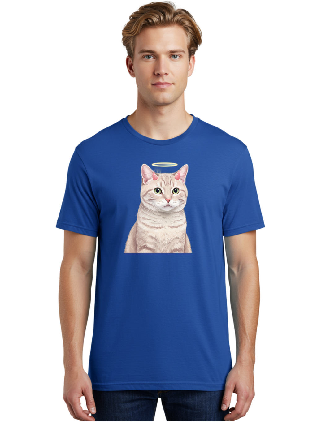 Cat-With-Halo-1 Men'S Graphic Tee, 100% Cotton, Comfortable Casual Summer Wear, Machine Washable, Vintage Camera, Old Camera, Antique Camera, Black Camera, Classic Photography, Photography Equipment, Nostalgic Device, Film Camera, Camera Art Bao204