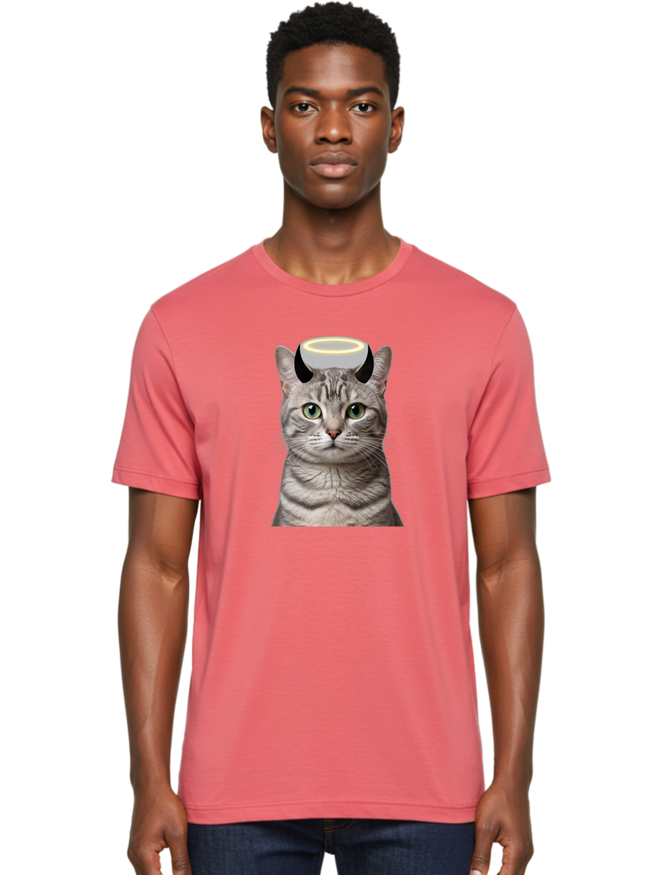 Cat-With-Halo-And-Devil-Ears Men'S Graphic Tee, 100% Cotton, Comfortable Casual Summer Wear, Machine Washable, Vintage Camera, Old Camera, Antique Camera, Black Camera, Classic Photography, Photography Equipment, Nostalgic Device, Film Camera, Bao205