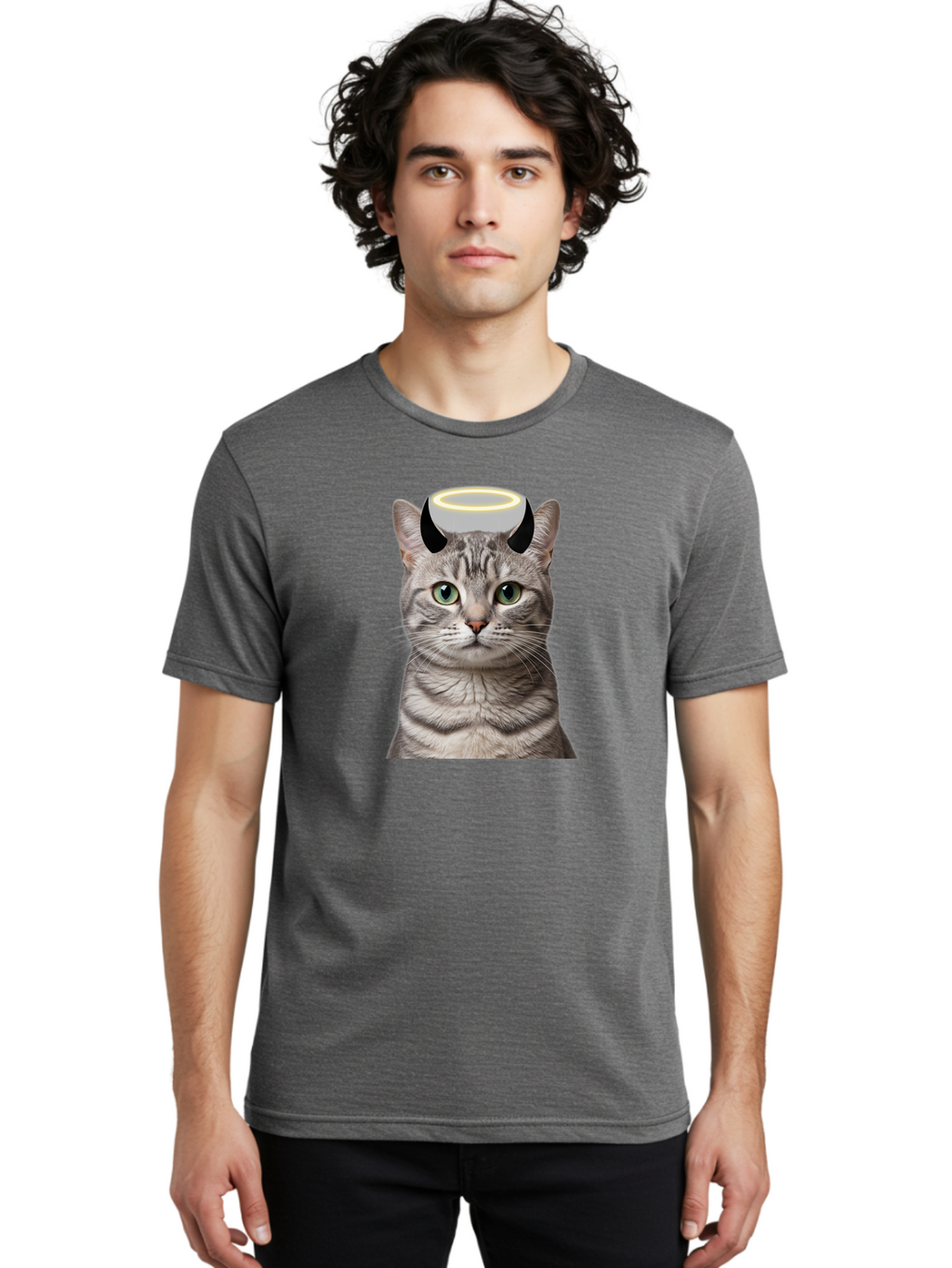 Cat-With-Halo-And-Devil-Ears Men'S Graphic Tee, 100% Cotton, Comfortable Casual Summer Wear, Machine Washable, Vintage Camera, Old Camera, Antique Camera, Black Camera, Classic Photography, Photography Equipment, Nostalgic Device, Film Camera, Bao205