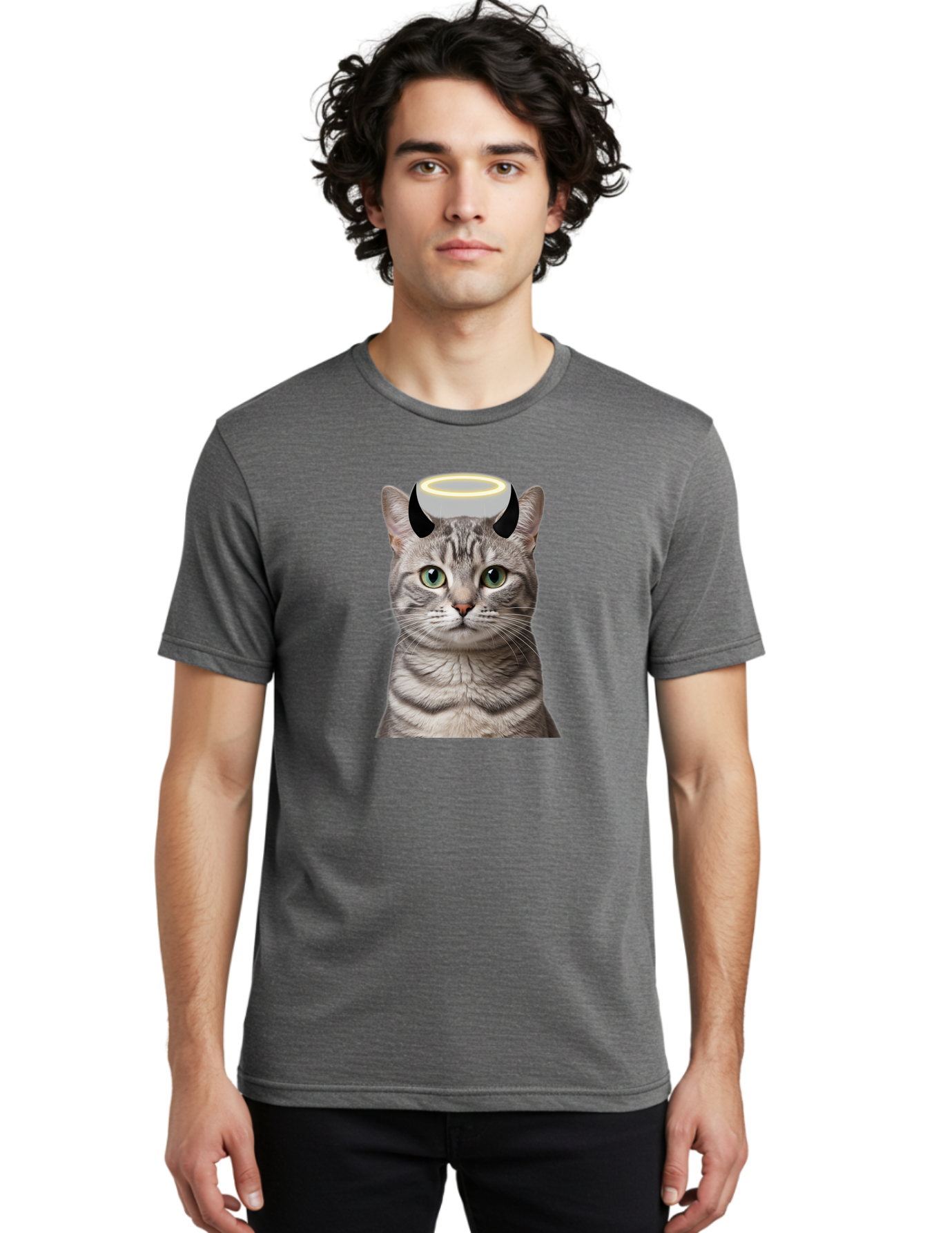 Cat-With-Halo-And-Devil-Ears Men'S Graphic Tee, 100% Cotton, Comfortable Casual Summer Wear, Machine Washable, Vintage Camera, Old Camera, Antique Camera, Black Camera, Classic Photography, Photography Equipment, Nostalgic Device, Film Camera, Bao205