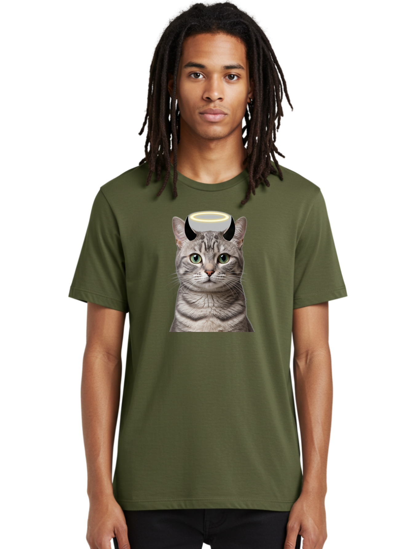 Cat-With-Halo-And-Devil-Ears Men'S Graphic Tee, 100% Cotton, Comfortable Casual Summer Wear, Machine Washable, Vintage Camera, Old Camera, Antique Camera, Black Camera, Classic Photography, Photography Equipment, Nostalgic Device, Film Camera, Bao205