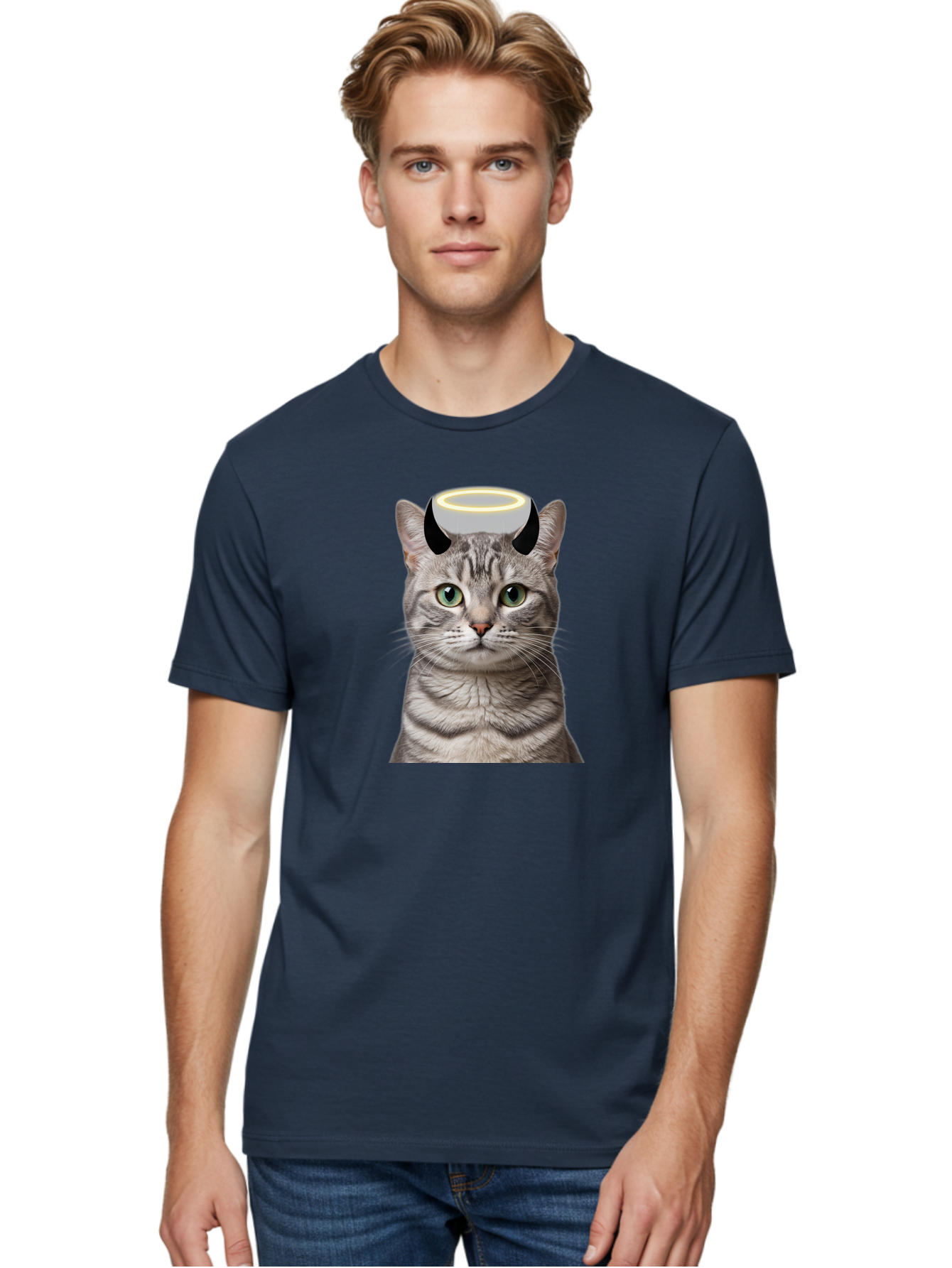 Cat-With-Halo-And-Devil-Ears Men'S Graphic Tee, 100% Cotton, Comfortable Casual Summer Wear, Machine Washable, Vintage Camera, Old Camera, Antique Camera, Black Camera, Classic Photography, Photography Equipment, Nostalgic Device, Film Camera, Bao205