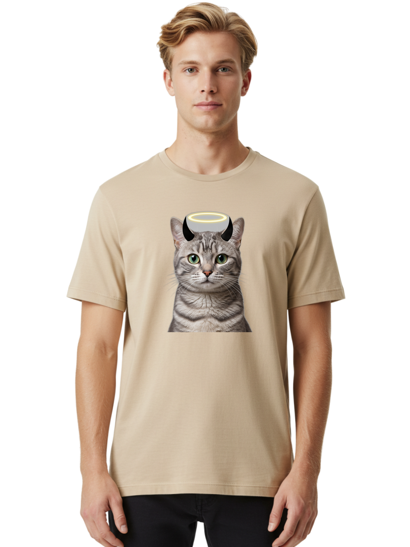 Cat-With-Halo-And-Devil-Ears Men'S Graphic Tee, 100% Cotton, Comfortable Casual Summer Wear, Machine Washable, Vintage Camera, Old Camera, Antique Camera, Black Camera, Classic Photography, Photography Equipment, Nostalgic Device, Film Camera, Bao205