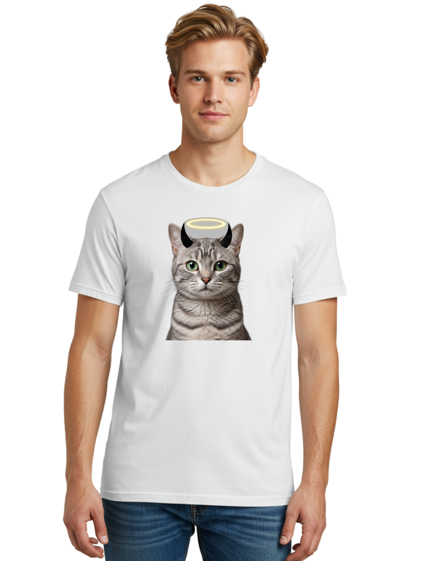 Cat-With-Halo-And-Devil-Ears Men'S Graphic Tee, 100% Cotton, Comfortable Casual Summer Wear, Machine Washable, Vintage Camera, Old Camera, Antique Camera, Black Camera, Classic Photography, Photography Equipment, Nostalgic Device, Film Camera, Bao205