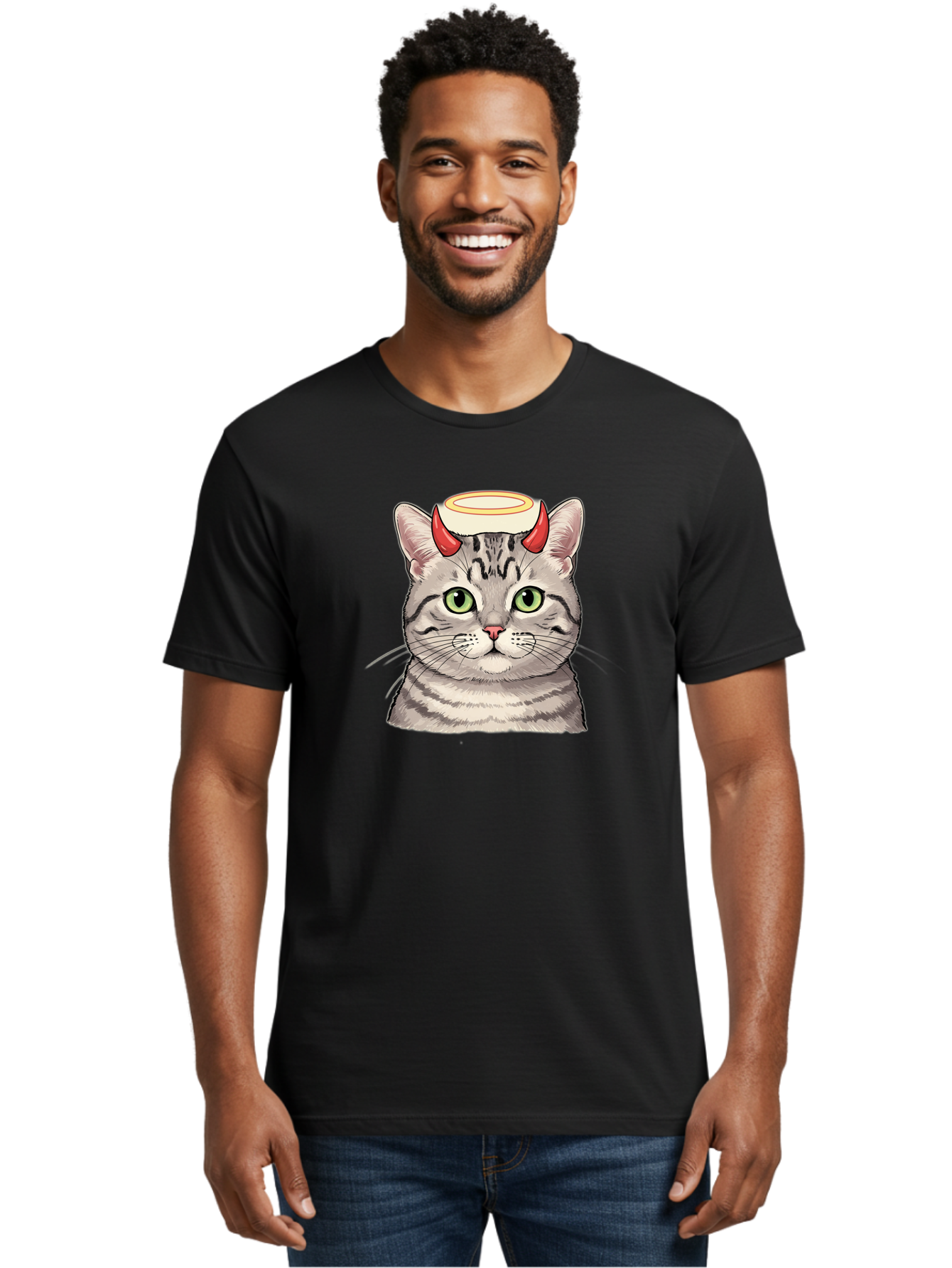 Cat-With-Halo-And-Horns Men'S Graphic Tee, 100% Cotton, Comfortable Casual Summer Wear, Machine Washable, Vintage Camera, Old Camera, Antique Camera, Black Camera, Classic Photography, Photography Equipment, Nostalgic Device, Film Camera, Bao206