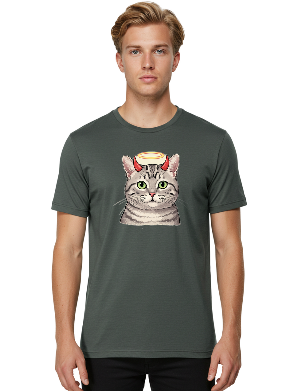 Cat-With-Halo-And-Horns Men'S Graphic Tee, 100% Cotton, Comfortable Casual Summer Wear, Machine Washable, Vintage Camera, Old Camera, Antique Camera, Black Camera, Classic Photography, Photography Equipment, Nostalgic Device, Film Camera, Bao206